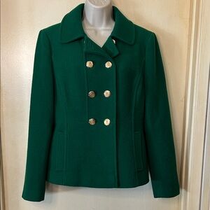 LOFT Emerald Green Double Breasted Pea Coat with Gold Buttons size 8